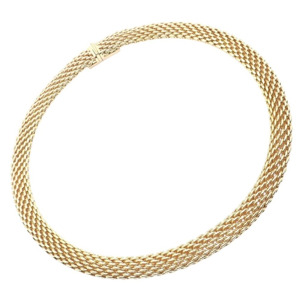 Authentic! Tiffany & Co 18k Yellow Gold Somerset Mesh 89.3 Grams Heavy Necklace